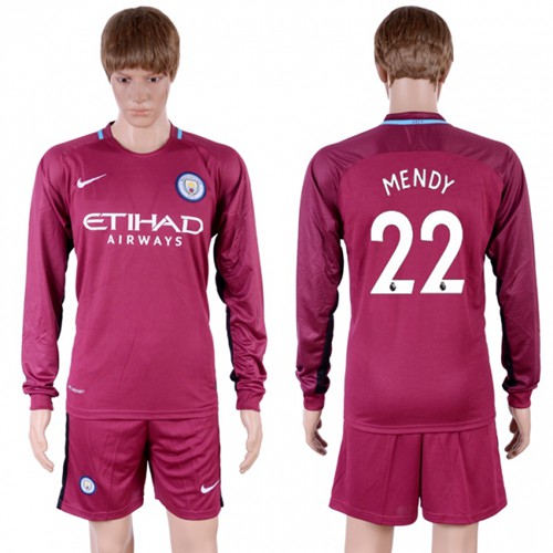 Manchester City #22 Mendy Away Long Sleeves Soccer Club Jersey - Click Image to Close